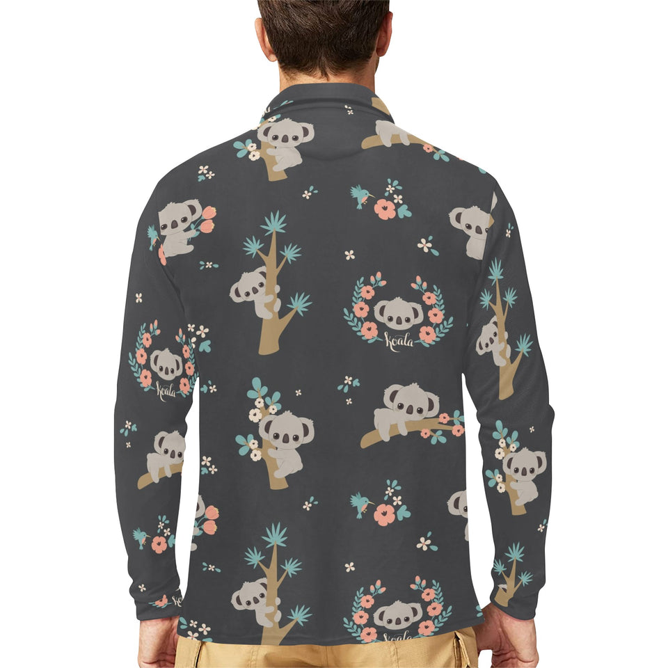 Cute koala pattern Men's Long Sleeve Polo Shirt