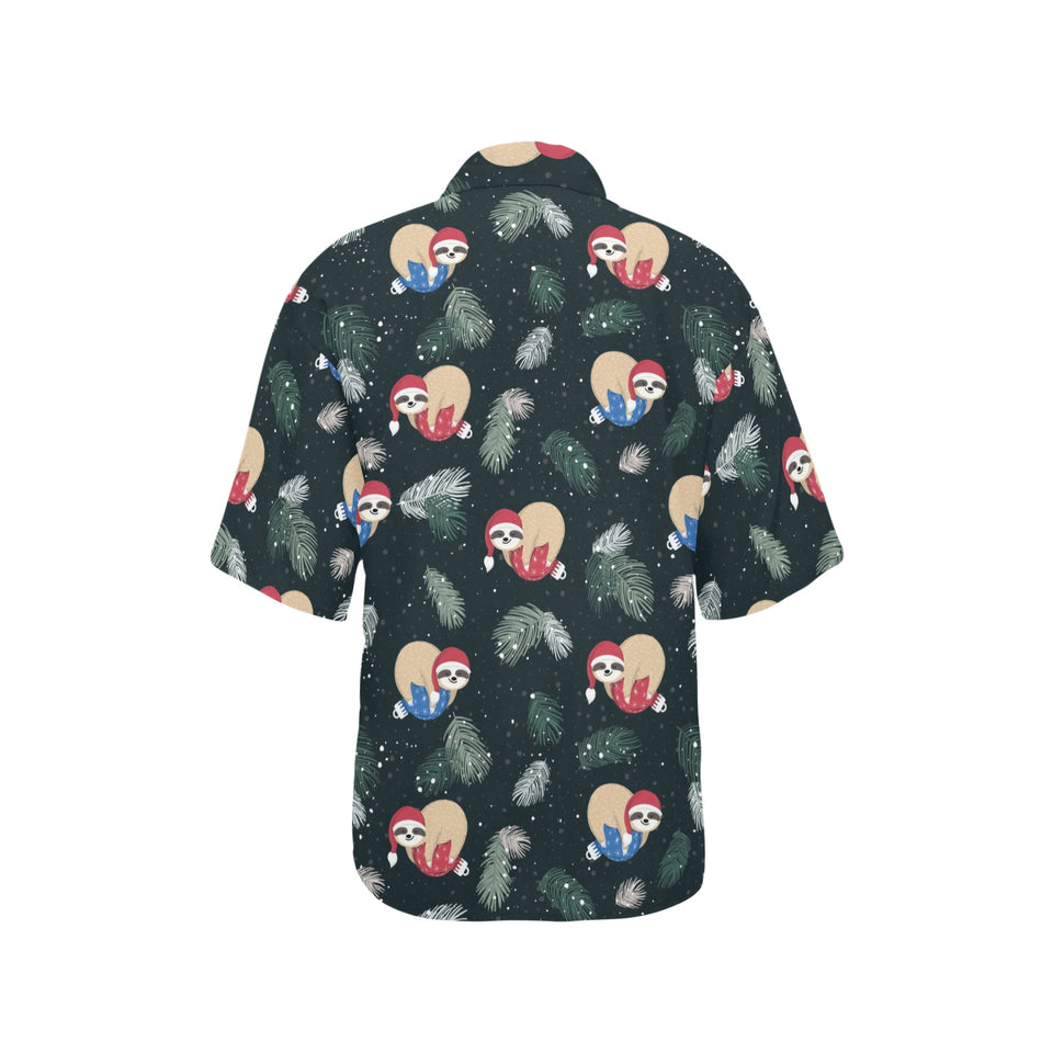 Cute sloths sleeping christmas ball santa hat patt Women's All Over Print Hawaiian Shirt