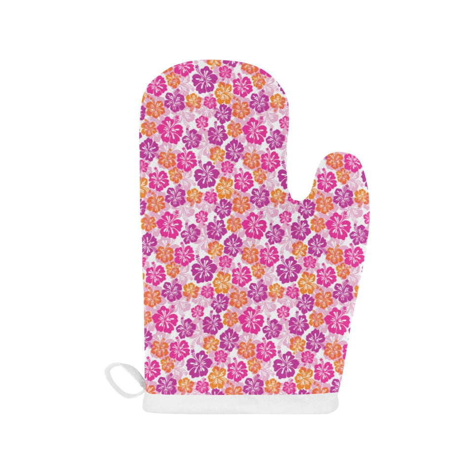 Hibiscus Pattern Print Design 01 Heat Resistant Oven Mitts