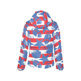 American football ball star stripes pattern Women's Padded Hooded Jacket