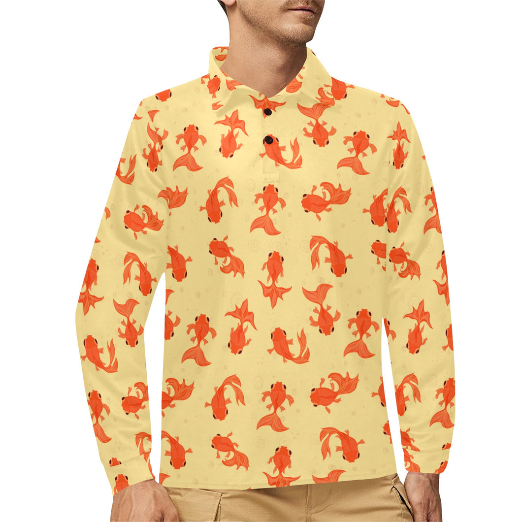 Goldfish Pattern Print Design 02 Men's Long Sleeve Polo Shirt