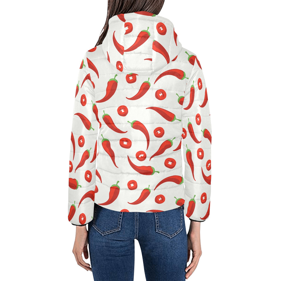 Chili pattern Women's Padded Hooded Jacket