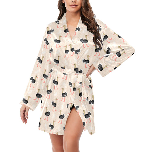Ostrich Pattern Print Design 05 Women's Long Sleeve Belted Night Robe