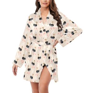 Ostrich Pattern Print Design 05 Women's Long Sleeve Belted Night Robe