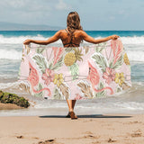 Pink flamingo birds pineapples hibiscus flower pat Beach Towel