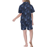 Blue Theme guitar pattern Kids' Boys' Girls' V-Neck Short Pajama Set