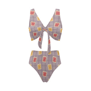 Bread Toast Pattern Print Design 05 Chest Bowknot High Waisted Bikini Swimsuit