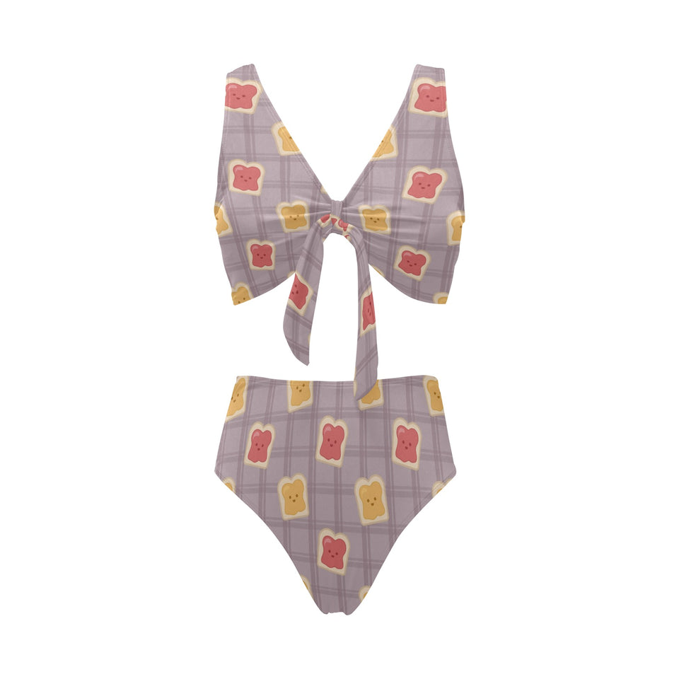 Bread Toast Pattern Print Design 05 Chest Bowknot High Waisted Bikini Swimsuit