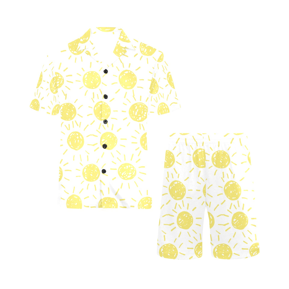 hand drawn sun pattern Men's V-Neck Short Pajama Set