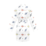 Cute helicopter star pattern Women's Long Sleeve Belted Night Robe