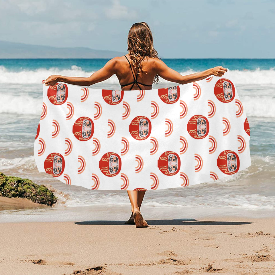 Daruma japanese wooden doll design pattern Beach Towel