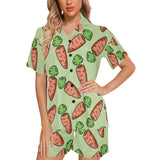 Carrot Pattern Print Design 05 Women's V-Neck Short Pajama Set