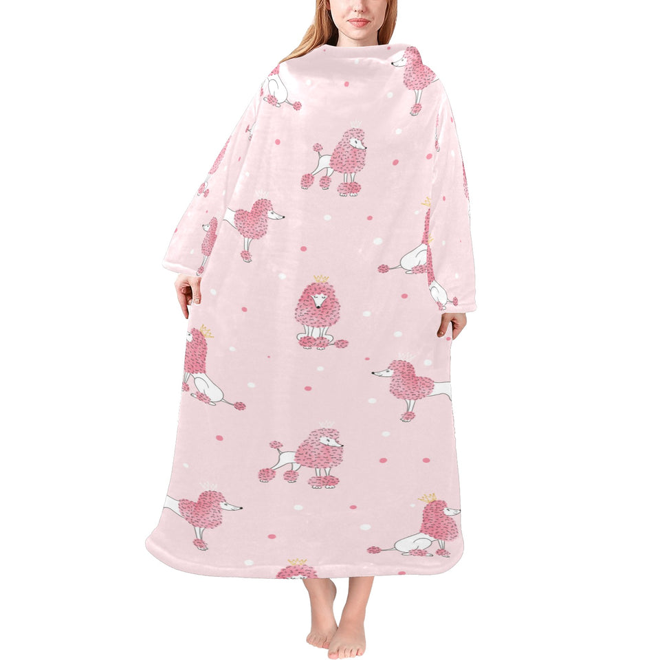 Poodle dog pink color theme Blanket Robe with Sleeves