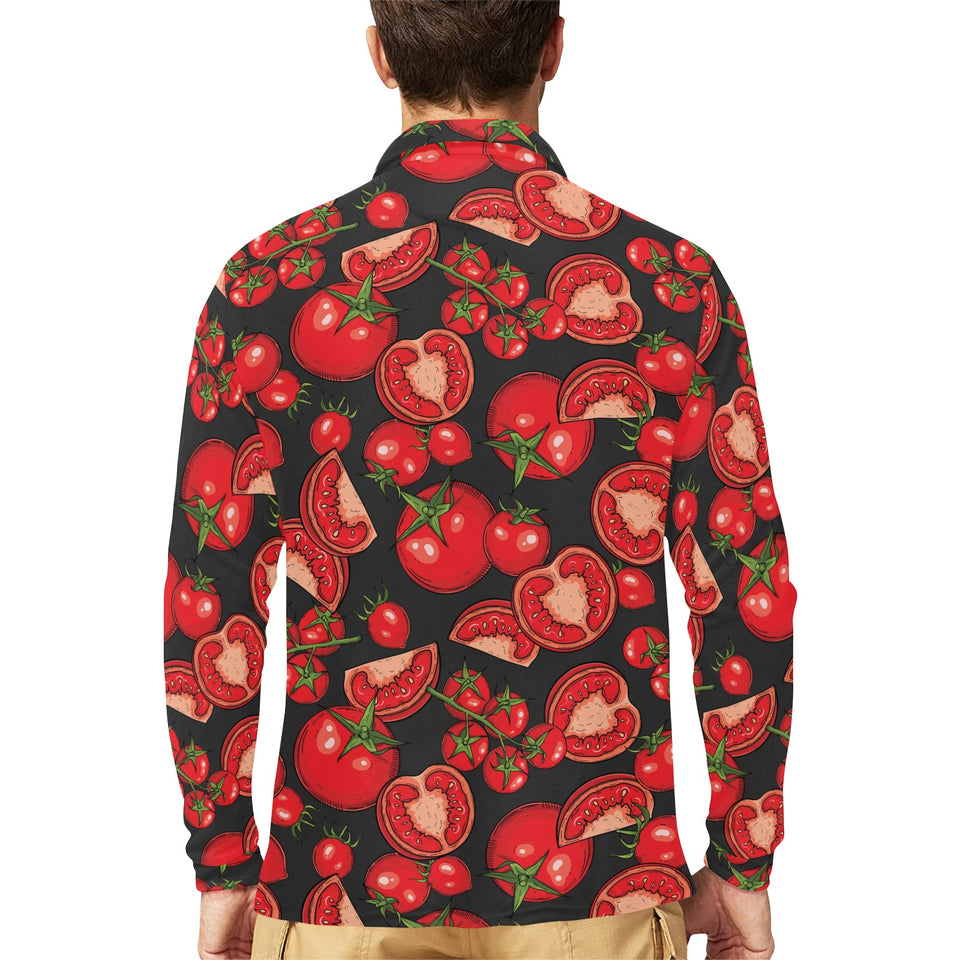 Tomato black background Men's Long Sleeve Polo Shirt