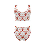 Daruma japanese wooden doll design pattern Chest Bowknot High Waisted Bikini Swimsuit