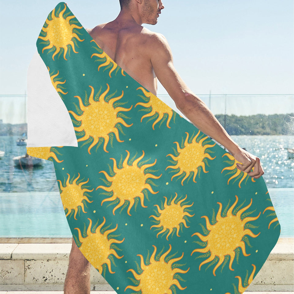 Sun green background Beach Towel