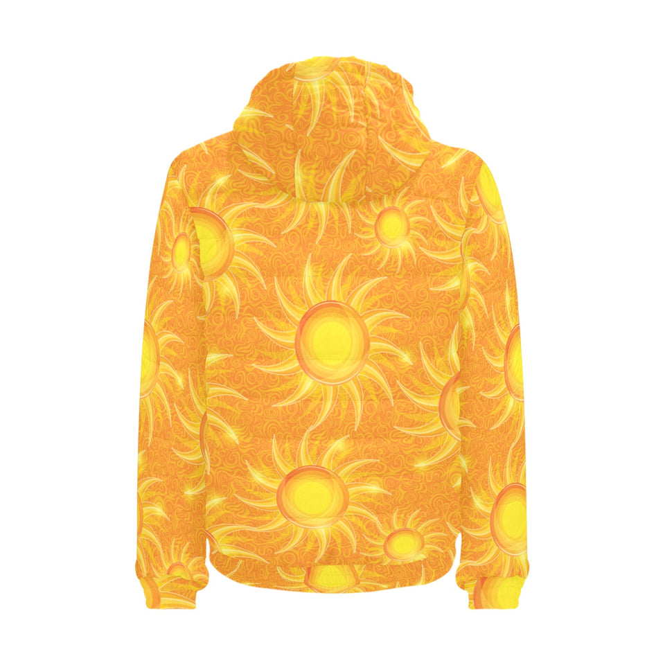 Sun orange background Men's Padded Hooded Jacket