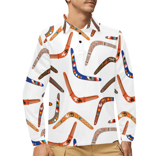 Boomerang Australian aboriginal ornament pattern Men's Long Sleeve Polo Shirt