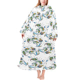 Peacock feather pattern Blanket Robe with Sleeves