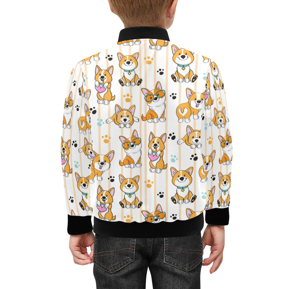 Cute dog corgi striped background pattern Kids' Boys' Girls' Bomber Jacket