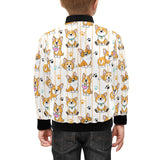 Cute dog corgi striped background pattern Kids' Boys' Girls' Bomber Jacket