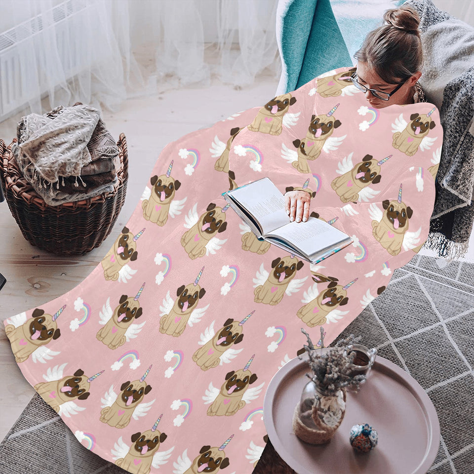 Cute unicorn pug pattern Blanket Robe with Sleeves