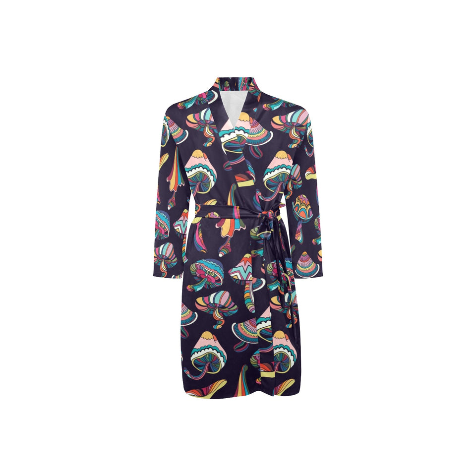 Colorful mushroom pattern Men's Long Sleeve Belted Night Robe