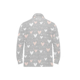 Heart pattern gray background Men's Long Sleeve Polo Shirt