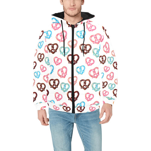 Pretzels Pattern Print Design 04 Men's Padded Hooded Jacket