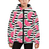 Watercolor paint textured watermelon pieces Kids' Boys' Girls' Padded Hooded Jacket