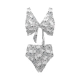 Cute french bulldog head pattern Chest Bowknot High Waisted Bikini Swimsuit