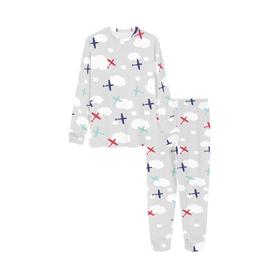Airplane cloud grey background Kids' Boys' Girls' All Over Print Pajama Set