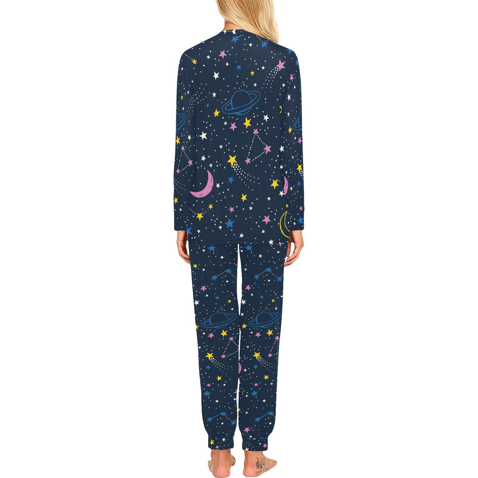 space pattern with planets, comets, constellations Women's All Over Print Pajama Set