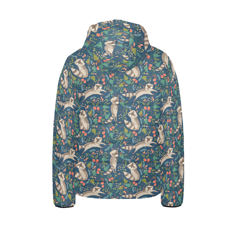 Raccoon tropical leaves pattern Kids' Boys' Girls' Padded Hooded Jacket