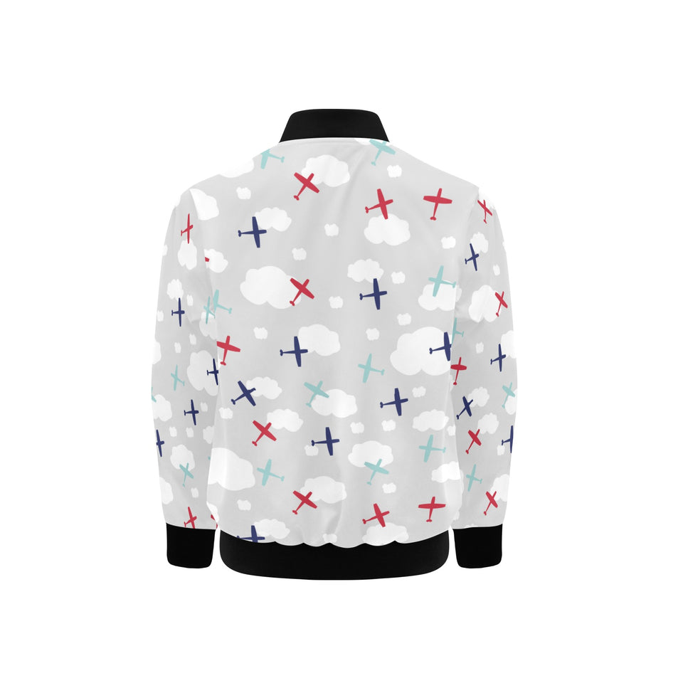 Airplane cloud grey background Kids' Boys' Girls' Bomber Jacket