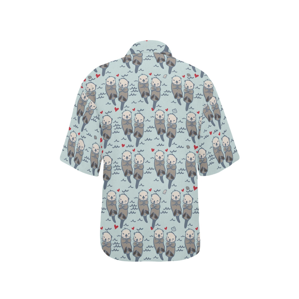 Lovely Sea Otter Pattern Women's All Over Print Hawaiian Shirt