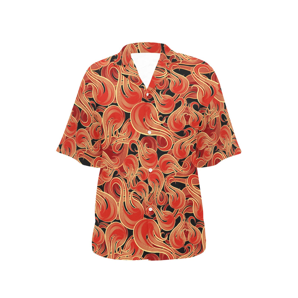 Fire flame pattern Women's All Over Print Hawaiian Shirt