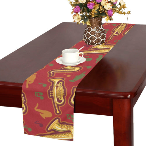 Saxophone cornet pattern red background Table Runner