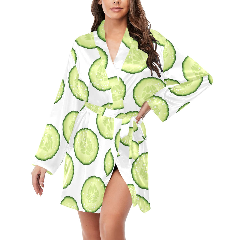 Cucumber slices pattern Women's Long Sleeve Belted Night Robe