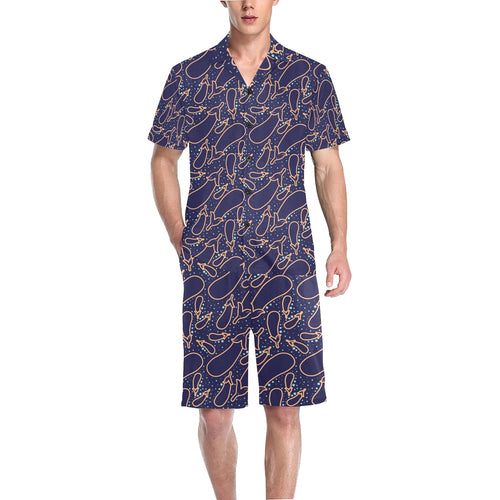 Eggplant Pattern Print Design 04 Men's V-Neck Short Pajama Set