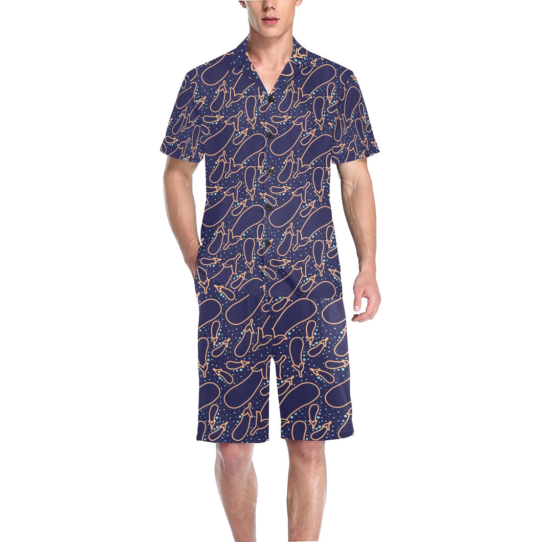 Eggplant Pattern Print Design 04 Men's V-Neck Short Pajama Set