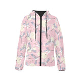 Japanese crane rose pattern Women's Padded Hooded Jacket