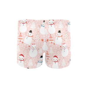 Cute snowman christmas tree snowpink background Men's Swimming Trunks