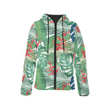 heliconia palm and monstera leaves pattern Women's Padded Hooded Jacket