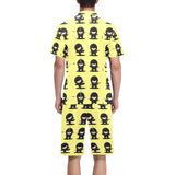 Cute ninja yellow background Men's V-Neck Short Pajama Set