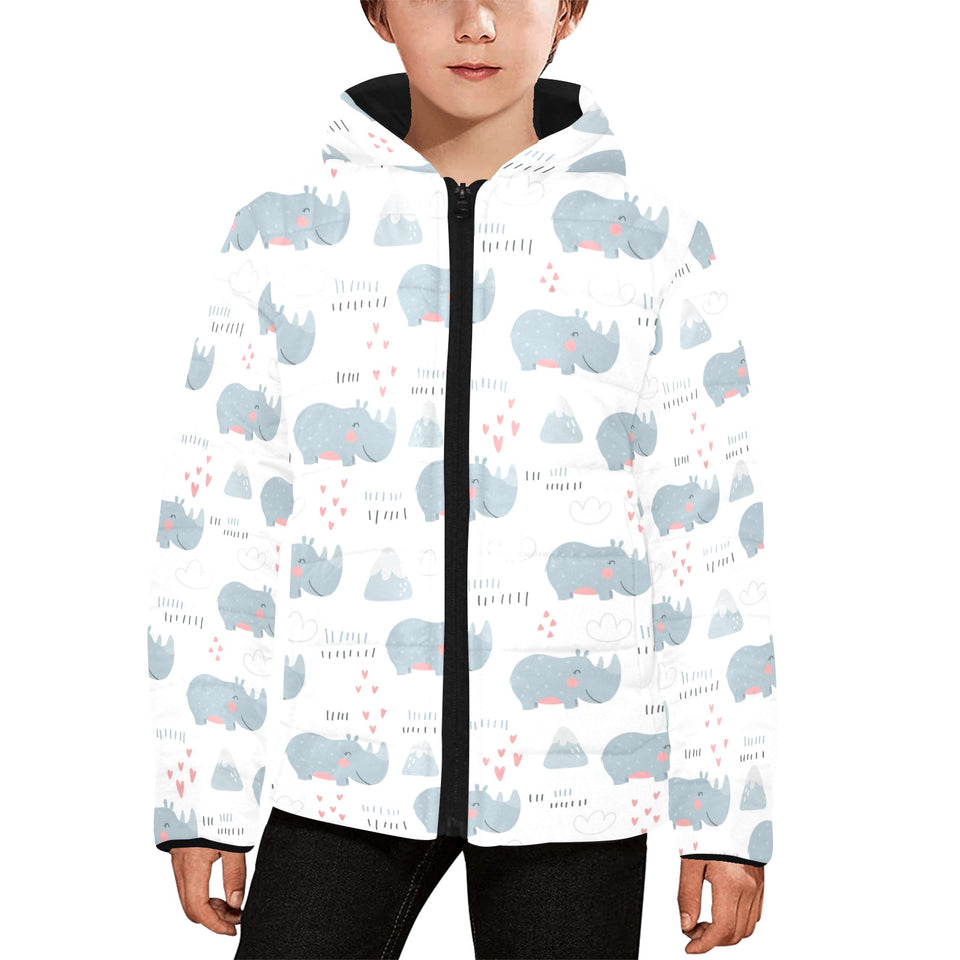 cute rhino heart pattern Kids' Boys' Girls' Padded Hooded Jacket