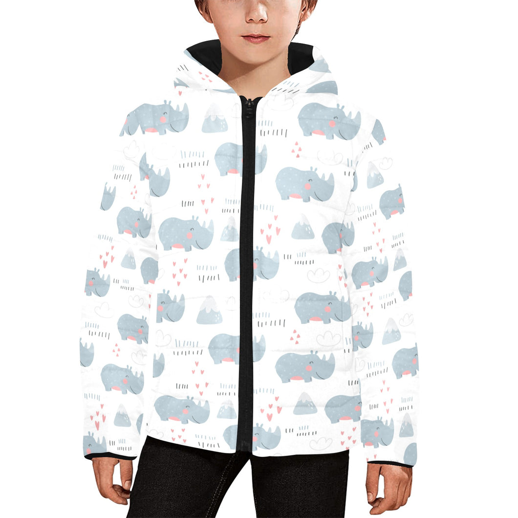 cute rhino heart pattern Kids' Boys' Girls' Padded Hooded Jacket