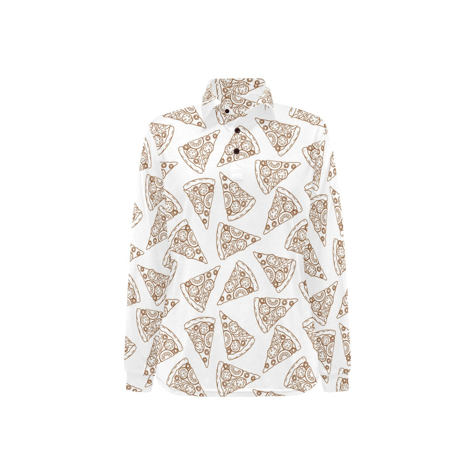 Hand drawn pizza pattern Women's Long Sleeve Polo Shirt