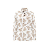 Hand drawn pizza pattern Women's Long Sleeve Polo Shirt