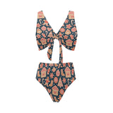 Christmas gingerbread cookie pattern Chest Bowknot High Waisted Bikini Swimsuit